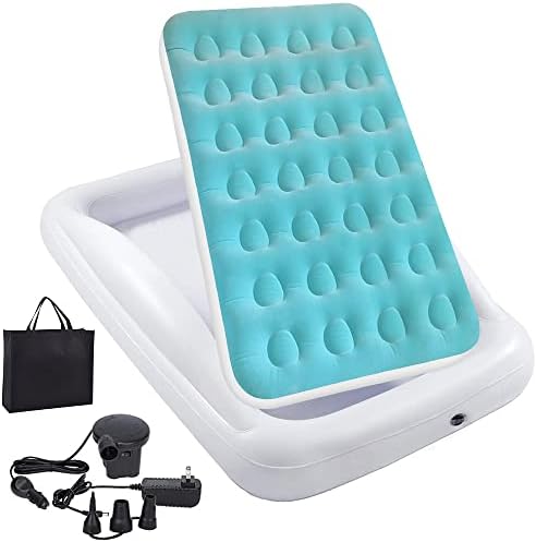 Fahuac Inflatable Kids Travel Bed Toddler Air Mattress Set,Portable Blow Up Mattress Sleeping Bed Cot with Bed Rails and Electric Pump Ideal for Road Trip