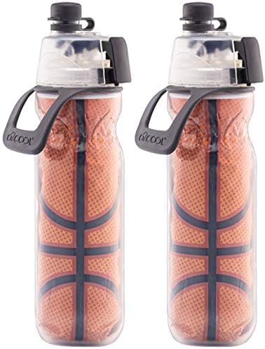 O2COOL Mist 'N Sip Misting Water Bottle 2-in-1 Mist And Sip Function With No Leak Pull Top Spout Reusable Sports Water Bottle - 20 oz (2 Pack Basketball)
