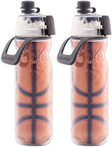 O2COOL Mist 'N Sip Misting Water Bottle 2-in-1 Mist And Sip Function With No Leak Pull Top Spout Reusable Sports Water Bottle - 20 oz (2 Pack Basketball)