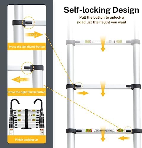 Telescopic Ladder, 16.5FT Aluminum Telescoping Ladder with Stable Hook and Non-Slip Feet, RIKADE Portable Extension Ladder for Household and Outdoor Working, 330lb Capacity