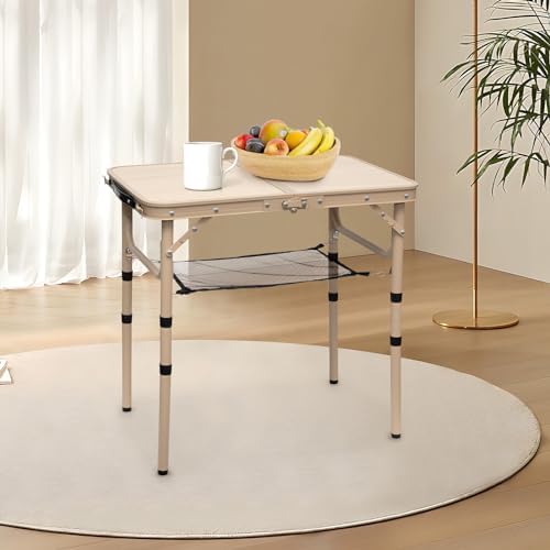 Small Folding Table 2FT Camping Table 3 Adjustable Height Lightweight Portable Aluminum Mini Foldable for Picnic Beach Indoor Outdoor, Yellow