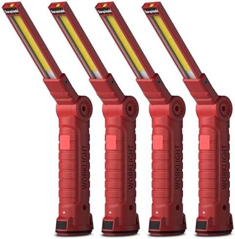 Coquimbo Tool Gifts for Men Dad, Rechargeable Flashlight LED Work Lights Grill Light with Magnetic Base 5 Modes 360° Rotate Mens Dad Husband Him Gifts (4 Pack Red)