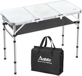 Folding Camping Table with Storage Net, 3ft Camping Table Aluminum Folding Table with 3 Adjustable Height Max 27.1 Inch, Portable, for Outdoor Backyard BBQ, Silver