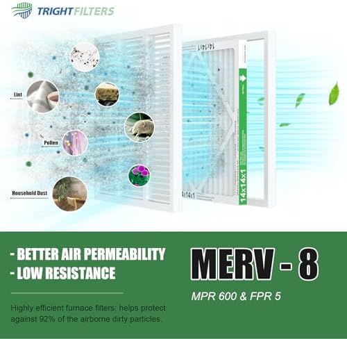 14x14x1 Air Filter 4 Pack, MERV 8 Pleated Dust Defense Air Filters Replacement Air Conditioner HVAC AC Furnace Filter, Durable and Lightweight