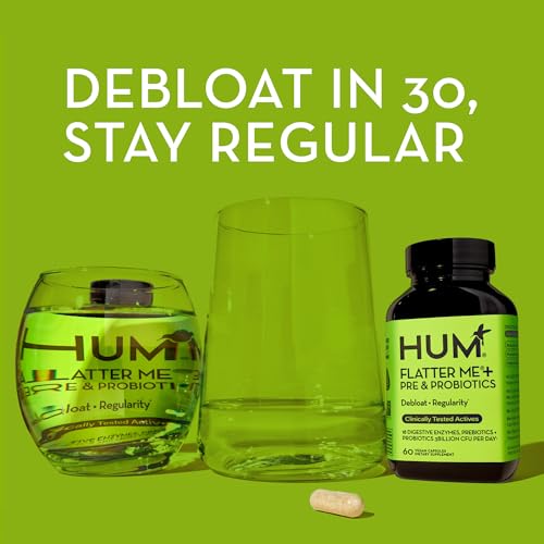 HUM Flatter Me Digestive Enzymes with Probiotics & Prebiotics - Fast-Acting Bloat Relief, Digestive Health and Regularity, Vegan Formula 60 Servings