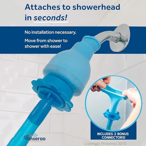 Rinseroo: "Shower Cleaning Thing"–Slip-On Handheld Hose Attachment for Fast, Mess-Free Shower Wall Rinsing–6 Ft Hose, Fits Up to 5" Shower Head –Temporarily Converts Standard Shower into Handheld