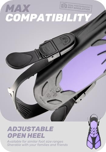 CAPAS Snorkel Fins, Swim Fins Travel Size Short Adjustable for Snorkeling Diving Adult Men Women Kids Open Heel Swimming Flippers