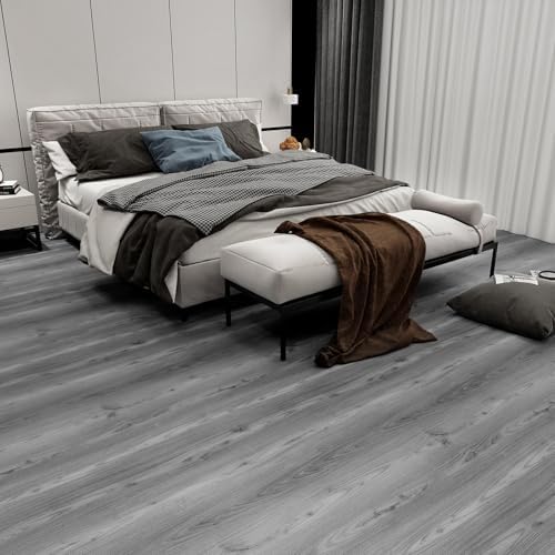 Grey Wood Peel and Stick Floor Tile, 36 Pack 54 Sq.Ft,(NO Sticky Residue Left) Vinyl Flooring Tiles Wood Plank, Self-Adhesive DIY Flooring for Bathroom,Bedroom, Living Room, (36" x 6") Nature Grey