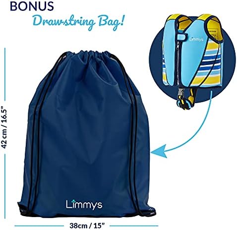 Limmys Premium Kids Swim Vest - Toddler Swim Jacket and Buoyancy Swimming Aid - Modern Design Swimming Vest for Boys, Girls and Babies - Drawstring Bag Included