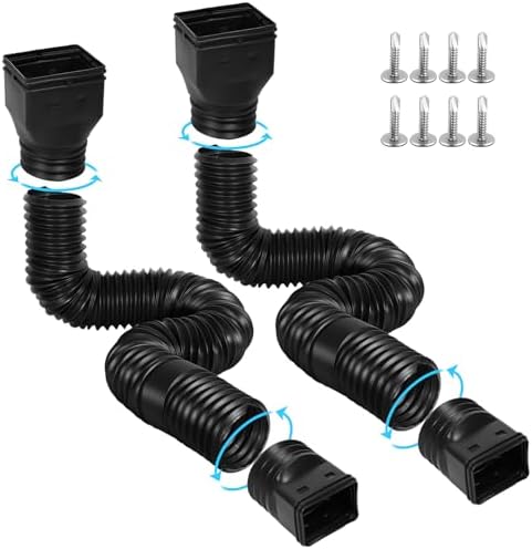2 Pack Flexible Gutter Downspout Extensions Extendable from 21" to 67", Downspout Extender Comes with Adapters, Thickened Down spout Drain Extension for Rainwater Drainage(Black)