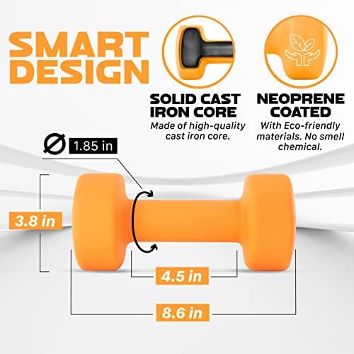 Yes4All Neoprene Coated Dumbbell Hand Weight Sets of 2 - Multiple Weight Options with 15 Colors, Anti-roll, Anti-Slip, Hexagon Shape