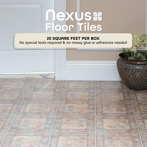 Nexus Self Adhesive 12-Inch Vinyl Floor Tiles, 20 Tiles - 12" x 12", Spanish Rose Pattern - Peel & Stick, DIY Flooring for Kitchen, Dining Room, Bedrooms & Bathrooms by Achim Home Decor