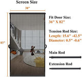 MAGZO Hanging Screen Door, Fits Door Size 36" x 82" (Curtain Size 38'' x 83''), Upgraded Fiberglass Mesh Net with Tension Rod&Hook&Loop (One Piece Can be Installed in 2 Ways), Weighted Bottom, Grey