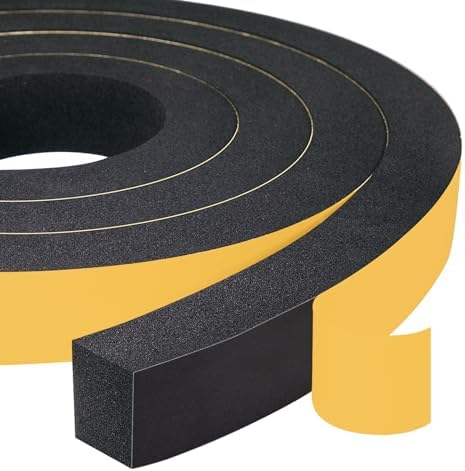 Yotache High Density Adhesive Foam Tape 2 Rolls 1" W X 3/4", (New Adhesive Craft) Weather Stripping Gasket Seal, Shockproof, Furniture Protective, 13 Ft Length (2 X 6.5 Ft Each)