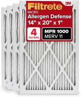 Filtrete 14x20x1 AC Furnace Air Filter, MERV 11, MPR 1000, Micro Allergen Defense, 3-Month Pleated 1-Inch Electrostatic Air Cleaning Filter, 4 Pack (Actual Size 13.81x19.81x0.81 in)
