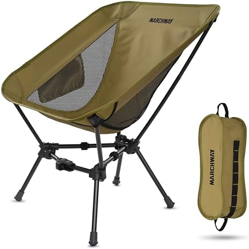 MARCHWAY Lightweight Folding Camping Chair, Stable Portable Compact for Outdoor Camp, Travel, Beach, Picnic, Festival, Hiking, Backpacking, Supports 330Lbs (Khaki)