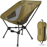 MARCHWAY Lightweight Folding Camping Chair, Stable Portable Compact for Outdoor Camp, Travel, Beach, Picnic, Festival, Hiking, Backpacking, Supports 330Lbs (Khaki)