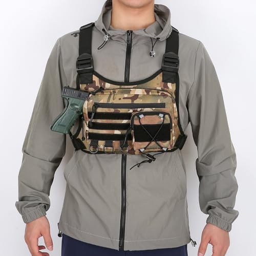 Outdoor Sports Chest Bag for Men, Chest Vest Holster Fits Most Pistols, EDC Travel Chest Pack for Running, Hiking