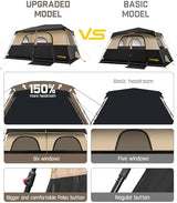 FanttikOutdoor Instant Cabin Tent 6/8/10/12 Person Camping Tent Setup in 60 Seconds with Rainfly & Windproof Portable with Carry Bag for Family Camping & Hiking, Upgraded Ventilation, Khaki