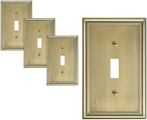 4-Pack Single Toggle Light Switch Cover Plate, Durable Solid Zinc Alloy Decorative Switch Plate Covers, Antique Brass 1 Gang Wall Plate, Corrosion Resistant