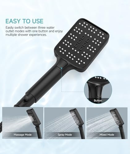 High Pressure Rain Shower Head with Handheld Spray Combo Set, Adjustable 12" Rainfall Dual Shower Head, Double&Tandem Shower Head, Waterfall Showerhead Bathroom -Matte Black