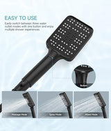 High Pressure Rain Shower Head with Handheld Spray Combo Set, Adjustable 12" Rainfall Dual Shower Head, Double&Tandem Shower Head, Waterfall Showerhead Bathroom -Matte Black