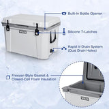 WEIZE Ultra-Light 55 Quart Hard Cooler Insulated Portable Ice Chest Box with Bottle Opener, Keeps Cold up to 8 Days for Beach, Drink, Beverage, Camping, Picnic, Fishing, Boat, Barbecue, White