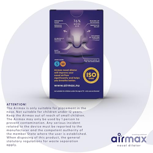 Air Max Nasal Dilators Trial Pack - Anti Snoring Devices - 76% More Airflow for Better Breathing & Against Nasal Congestion - Guaranteed Fit (1x Small & 1x Medium) - Reusable
