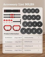 Adjustable Dumbbells, 10/25/35/55/70/90lbs Free Weight Set with Connector, 4 in1 Dumbbells Set Used as Barbell, Kettlebells, Push up Stand, Fitness Exercises for Home Gym Suitable Men/Women