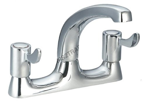 Lever Kitchen Sink Deck Mixer Tap - Easy Quarter Turn Lever Handles - Twin Hole Fitment