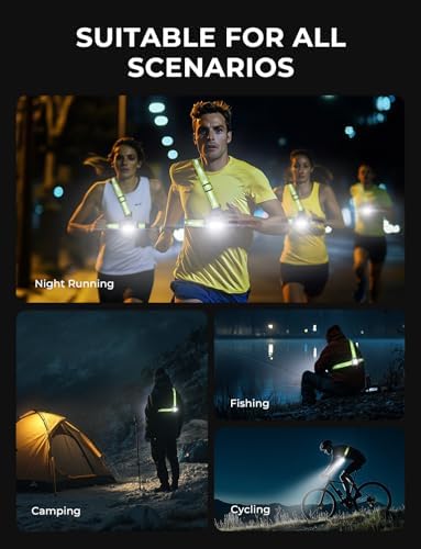 Running Lights for Runners with Reflective Straps, 500 Lumens 7 Modes & 45° Adjustable Running Light, IPX4 Waterproof Chest Running Light Vest for Night Running Hiking, 2-16h Use Time