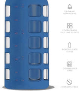 purifyou 40/32/22/12 oz Borosilicate Glass Water Bottles with Volume Markers, Silicone Sleeve, Stainless Steel Lid, Reusable Bottle for Water, Juice, Gym, and Fridge Storage (22oz Chinese Porcelain)