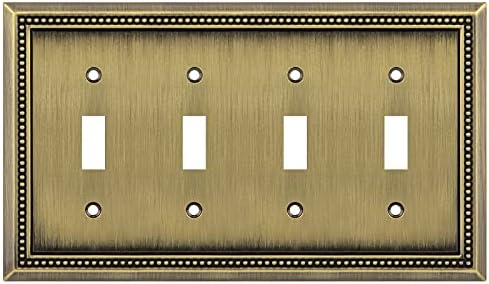 Henne Bery Sunken Pearls Heavy Duty Decorative Wall Plate Switch Plate Outlet Cover (Quad Toggle, Antique Brass)