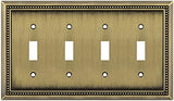 Henne Bery Sunken Pearls Heavy Duty Decorative Wall Plate Switch Plate Outlet Cover (Quad Toggle, Antique Brass)