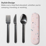 W&P Porter Stainless Steel Utensils with Silicone Carrying Case | Terrazzo Charcoal | Spoon, Fork & Knife for Meals on the Go | Portable and Compact Set