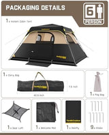 FanttikOutdoor Camping Tent 4/6/8/10 Person Instant Cabin Tent Setup in 60 Seconds with Rainfly & Windproof Portable with Carry Bag for Family Camping & Hiking