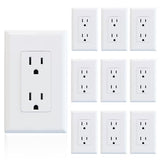 ELEGRP Decorator Receptacle, 15A 125V Standard Electrical Wall Outlet, Non-TR, 2 Pole 3 Wire, Self-Grounding Residential Grade, Screwless Wall Plate Included, UL Listed (10 Pack, Glossy White)
