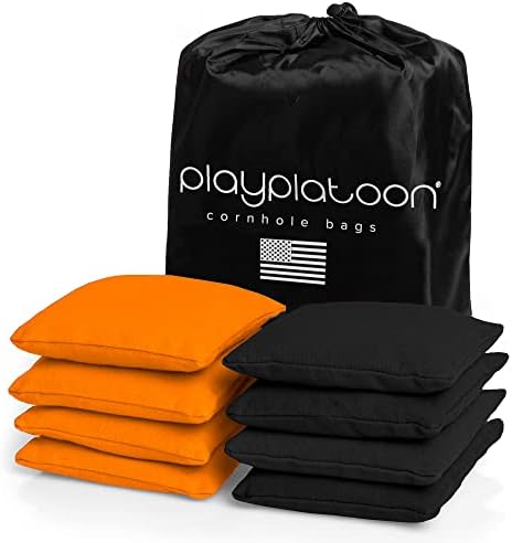 Play Platoon Cornhole Bags Weather Resistant- Set of 8 Regulation Bean Bags for Tossing- Official Professional Size & Weight Corn Hole Bags Two Color All Weather Cornhole Beans Bag Set with Tote Bag