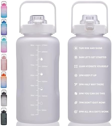 64oz,100oz,128oz Large Motivational Water Bottle with Time Marker, Leakproof & BPA Free Half Gallon Big Water Bottle with Straw Handle Tritan Frosted Water Jug for Gym,Fitness,Outdoor Sports