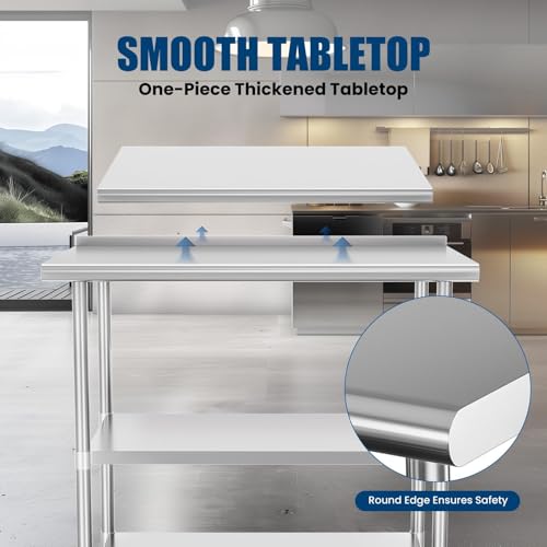 Chingoo Stainless Steel Work Table 24x36 Inch with 2 Adjustable Undershelves & Backsplash, Heavy-Duty Prep Table for Commercial Kitchen, Restaurant, Garage, Outdoor
