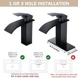 Qomolangma Waterfall Bathroom Faucet, Matte Black Modern Single Handle Bathroom Faucets for 1 or 3 Hole Bathroom Sink Faucet Mixer Tap Washbasin Faucet with Deck, Pop-up Drain and Supply Hoses