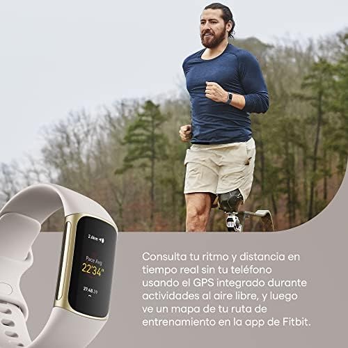Fitbit Charge 5 Advanced Fitness & Health Tracker with Built-in GPS, Stress Management Tools, Sleep Tracking, 24/7 Heart Rate and More, Lunar White/Soft Gold, One Size (S &L Bands Included) (Renewed)