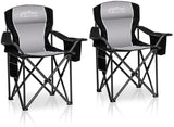 2PCS Folding Camping Chair Portable Outdoor Heavy Duty Padded Chairs Lawn Chair with Cup Holder, Storage Pocket and Cooler Bag, Supports 450LBS Black