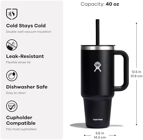 Hydro Flask 40 Oz Travel Tumbler with Handle, Lid and Straw - Insulated Stainless Steel in 40 Oz Jelly Green