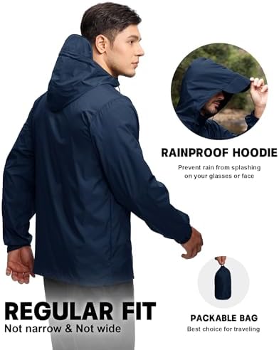 SWISSWELL Mens Waterproof Windbreaker Rain Jacket Lightweight Packable Raincoat with Hood for Golf Hiking Travel