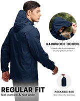 SWISSWELL Mens Waterproof Windbreaker Rain Jacket Lightweight Packable Raincoat with Hood for Golf Hiking Travel
