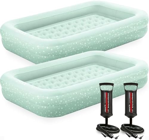 Intex Kids Travel Air Mattress Inflatable Bed Set with Raised Sides, Hand Pump, and Carrying Bag for Camping Trips and Sleepovers, (2 Pack)