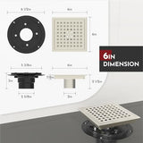 6 Inch Square Shower Floor Drain with Flange,Quadrato Pattern Grate Removable,Food-Grade SUS 304 Stainless Steel,Watermark&CUPC Certified,Brushed Nickel