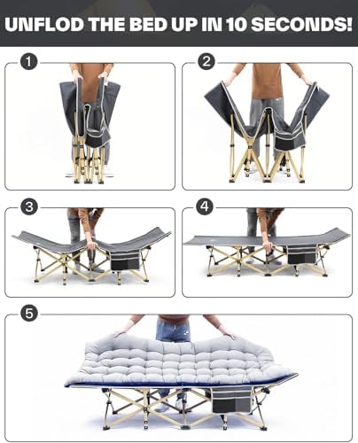 Sportneer Cots for Sleeping, Camping Cots for Adults with Mattress Max Load 450 LBS Heavy Duty Folding Portable Bed with Padded for Camping Tent Office Outdoor Travel Sleep Over