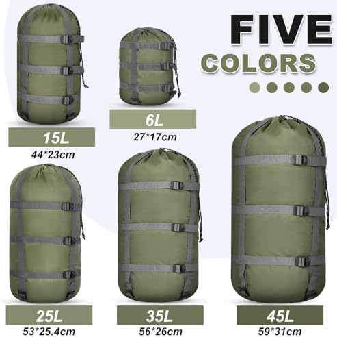 5 Pack Compression Stuff Sack 5 Assorted Size Sleeping Bag Stuff Sack Ultralight Sleeping Bag Cover Space Saving Gear for Travel Outdoor Camping Hiking Backpacking